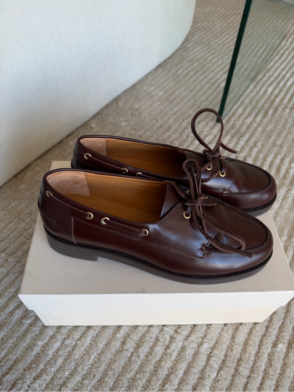 Sezane Women's Dark Brown Leather Boat Loafers